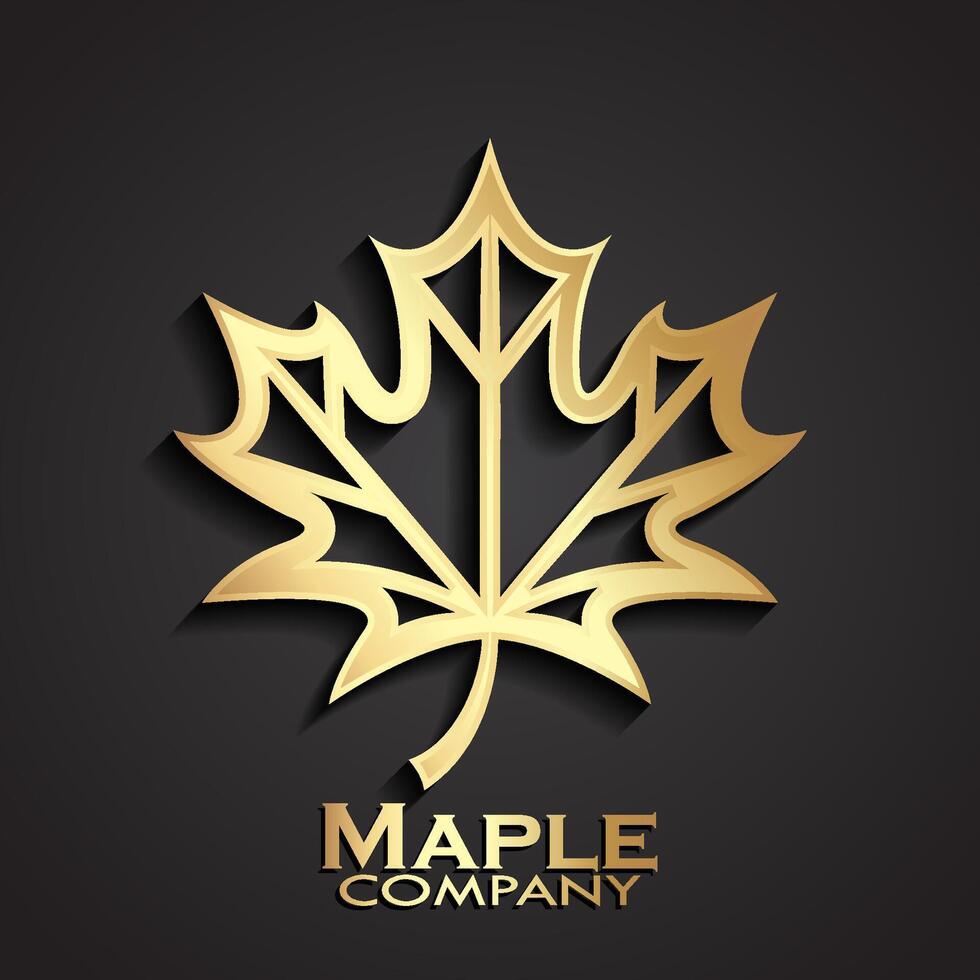 3d golden maple leaf logo design vector