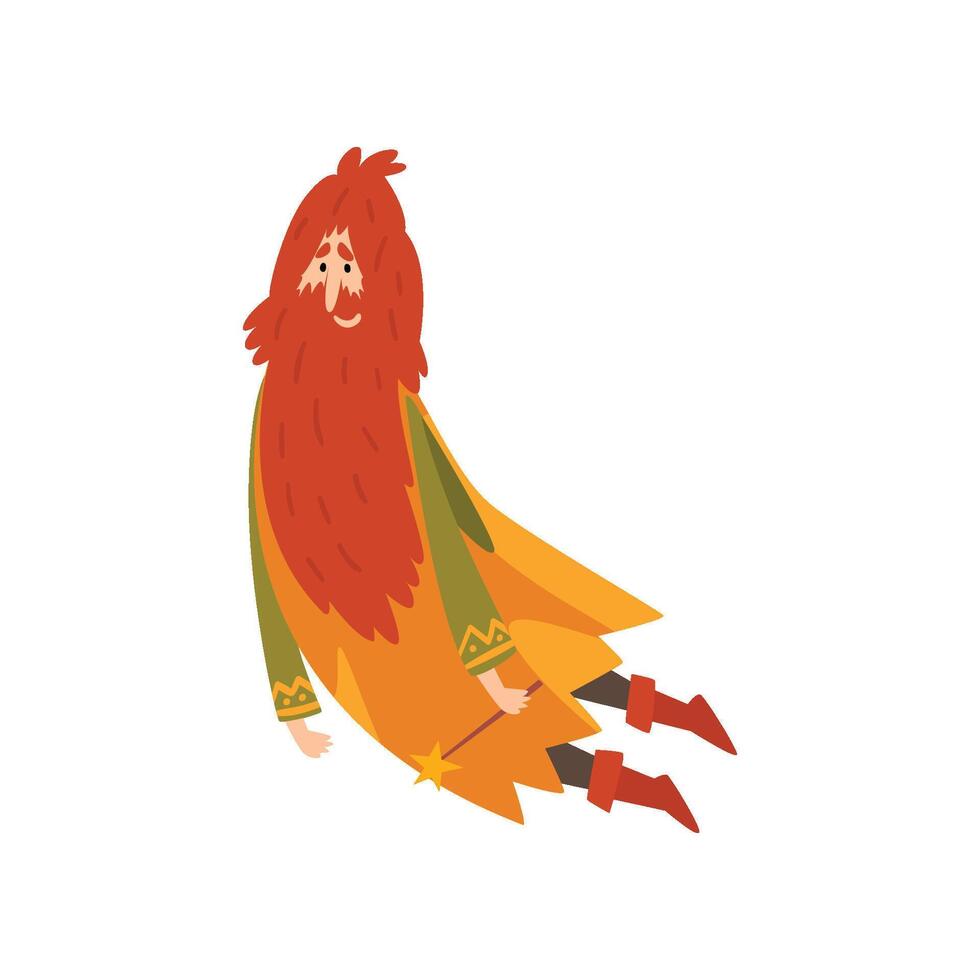 Redhead Bearded Sorcerer, Wizard Character Illustration vector