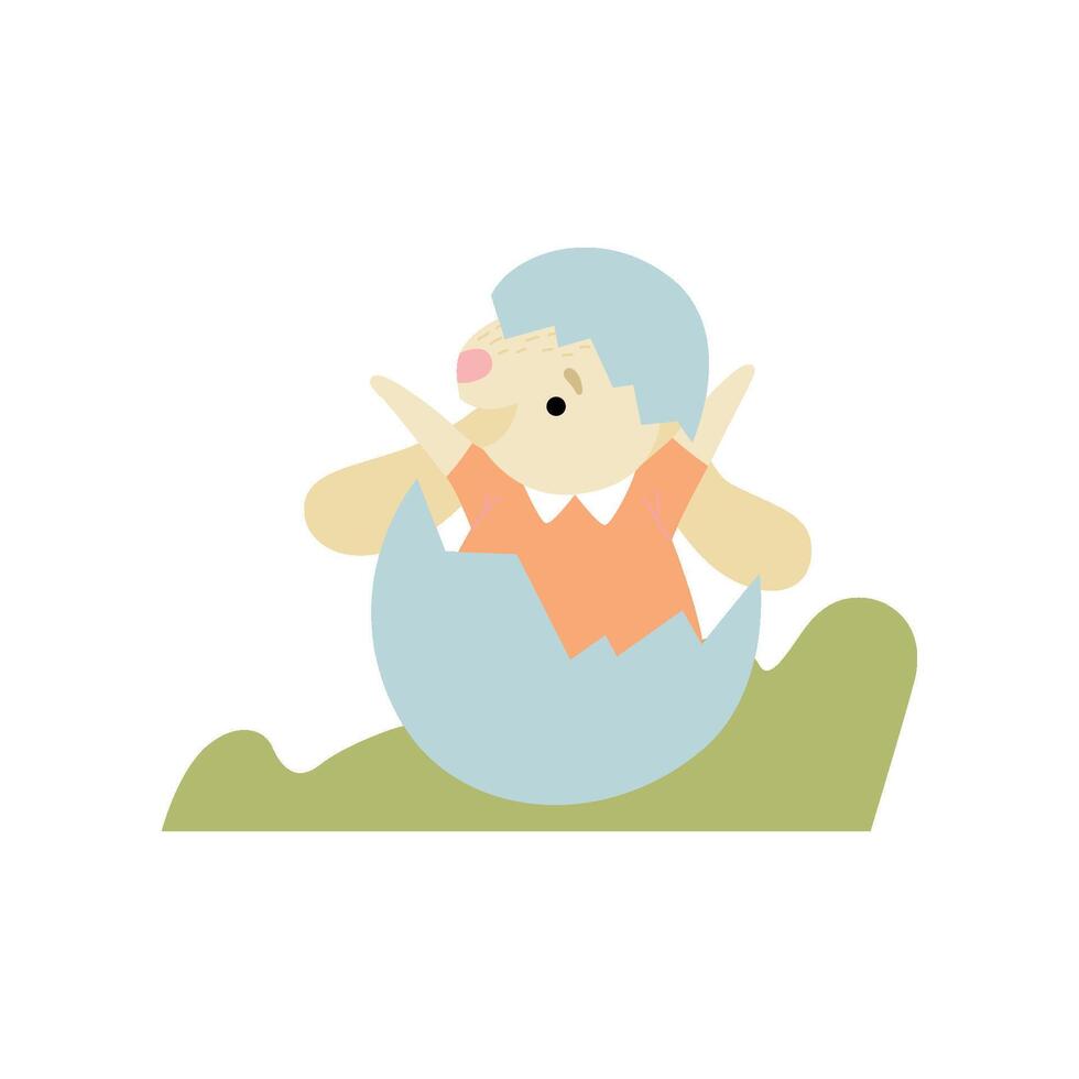 Cute Bunny Sitting in Egg Shell, Happy Easter, Design Element for Greeting Card, Invitation, Poster, Banner Illustration vector