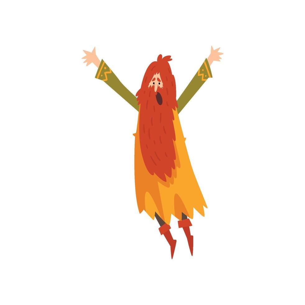 Male Sorcerer, Redhead Bearded Wizard Character Practicing Wizardry Illustration vector