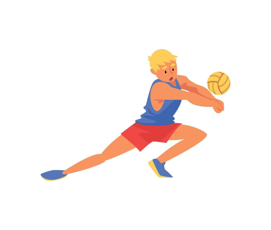 Man Volleyball Player Playing with Ball Wearing Sports Uniform, Professional Sportsman Character in Motion Illustration vector