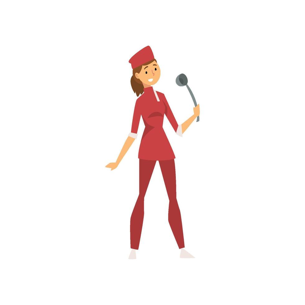 Smiling Woman Chef Cook Character Wearing Uniform Standing with Ladle Illustration vector