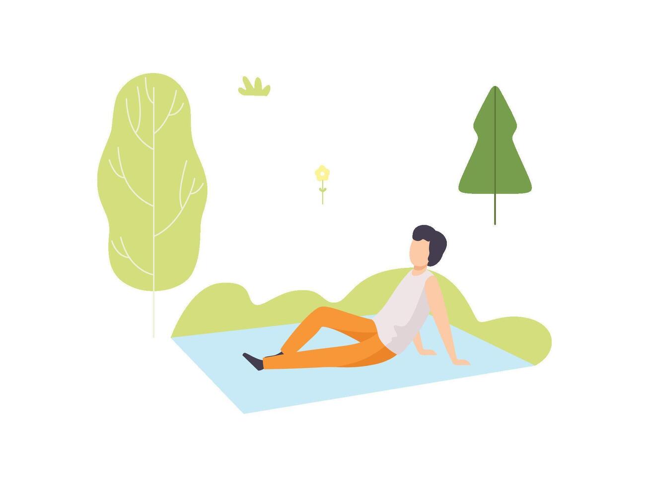 Young Man Sitting on Blanket in Park, Guy Relaxing and Enjoying Nature Outdoors Illustration vector