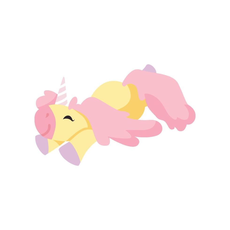 Beautiful Unicorn with Pink Mane, Cute Sleeping Magic Fantasy Animal Illustration vector