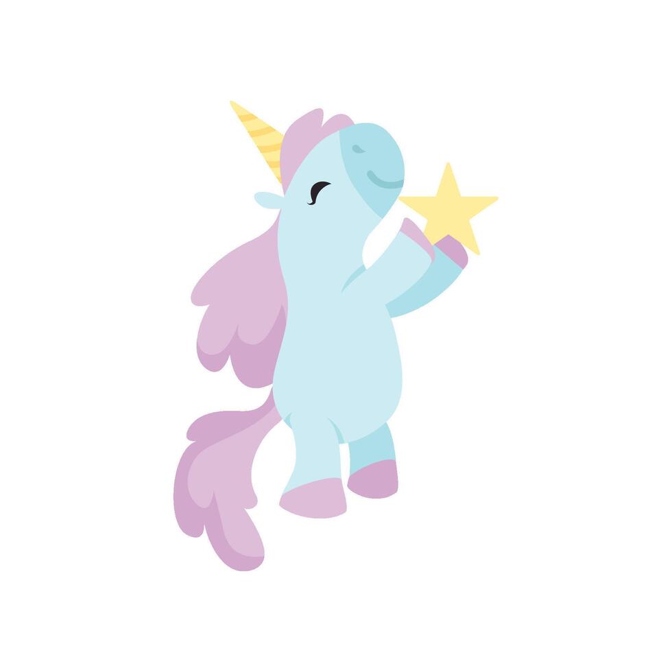 Beautiful Unicorn Standing on Two Legs and Holding Star, Cute Magic Fantasy Animal Illustration vector