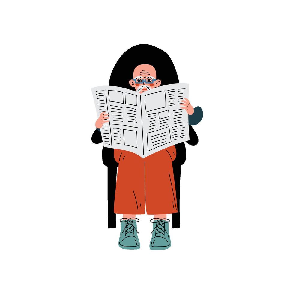 Elderly Man Sitting in Armchair Reading Newspaper, Elderly Man Daily Activity Illustration vector
