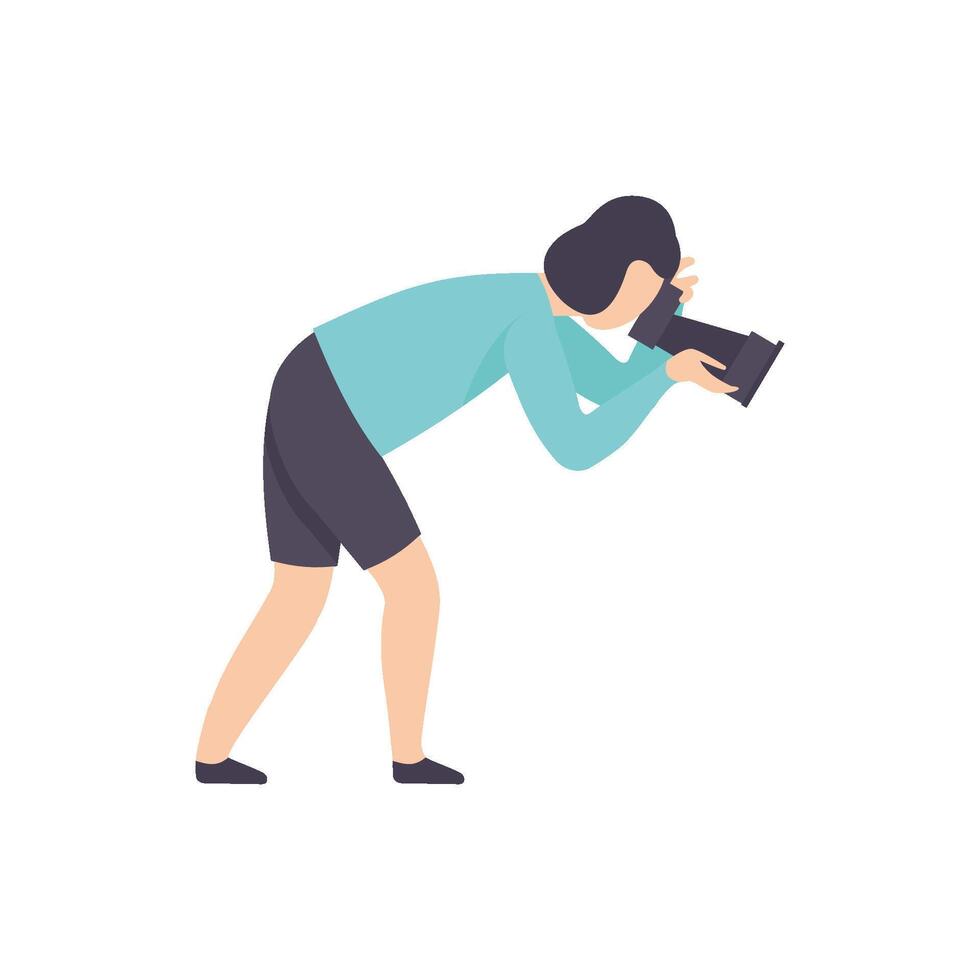 Male Professional Photographer Character Taking Photos Using Sir Camera Illustration vector