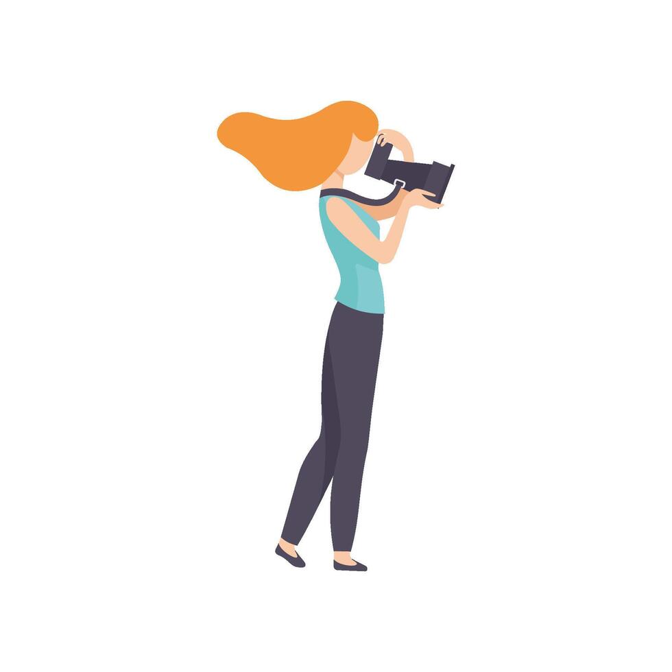 Female Professional Photographer Character Taking Photo with Sir Camera Illustration vector