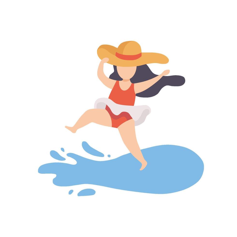 Cute Girl Wearing Swimsuit and Hat Having Fun on Beach on Summer Holidays Illustration vector