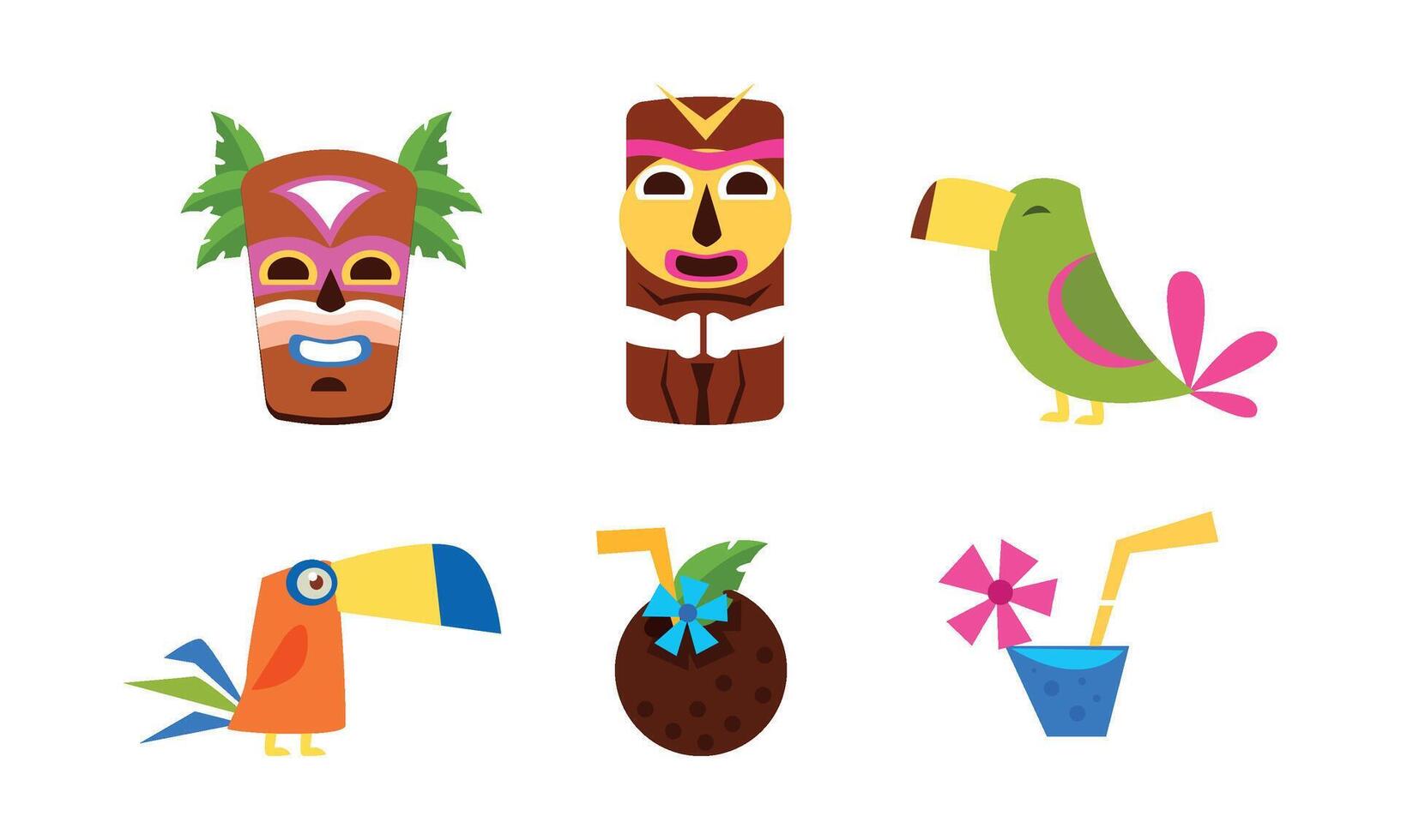 Hawaiian symbols set, summer vacation, Tropical resort, travel and exotic holidays Illustration vector