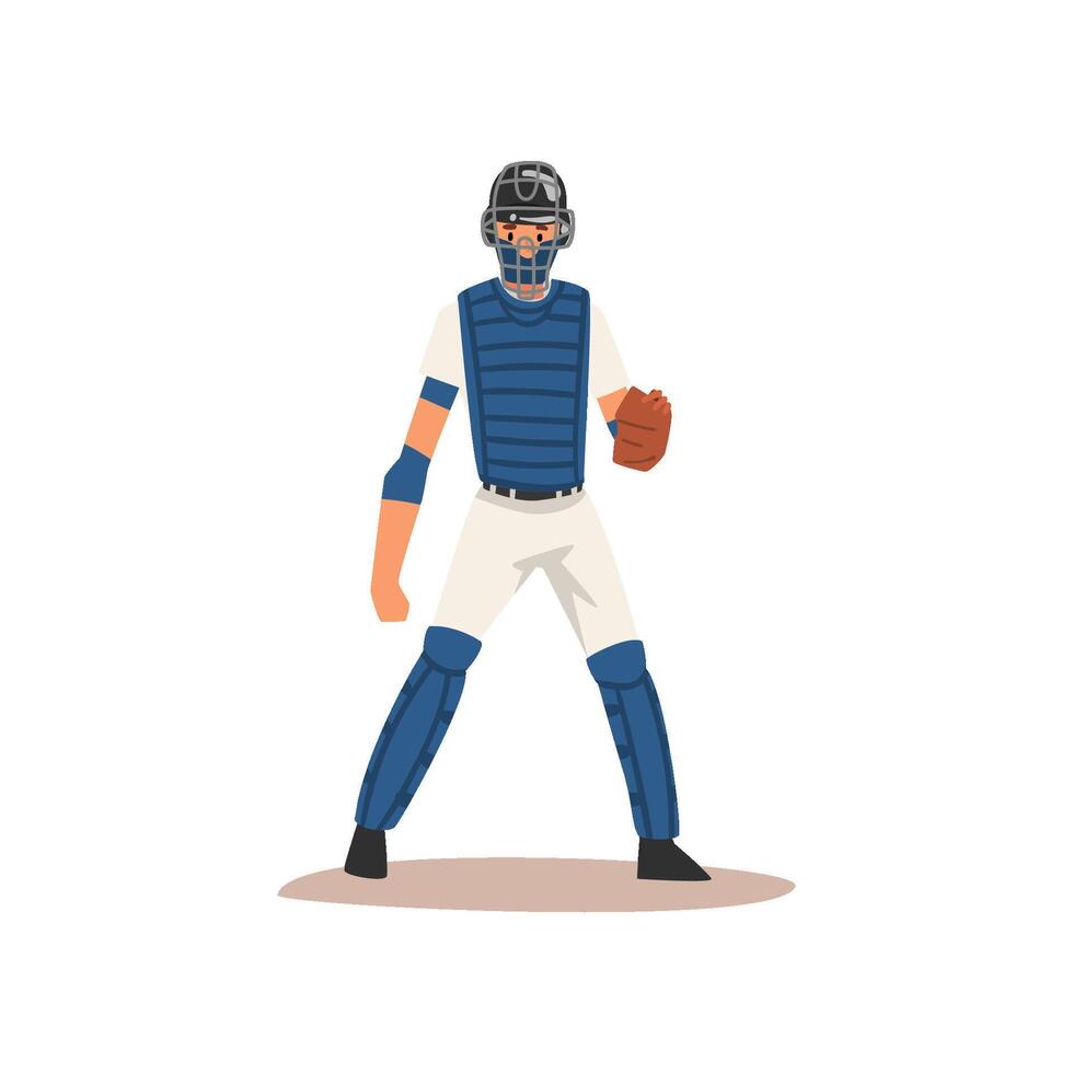 Catcher Baseball Player Character in Uniform and Helmet Illustration vector
