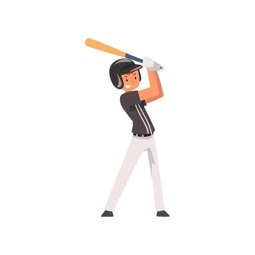 Baseball Player Hitting Ball with Baseball Bat, Softball Athlete Character in Uniform Illustration vector