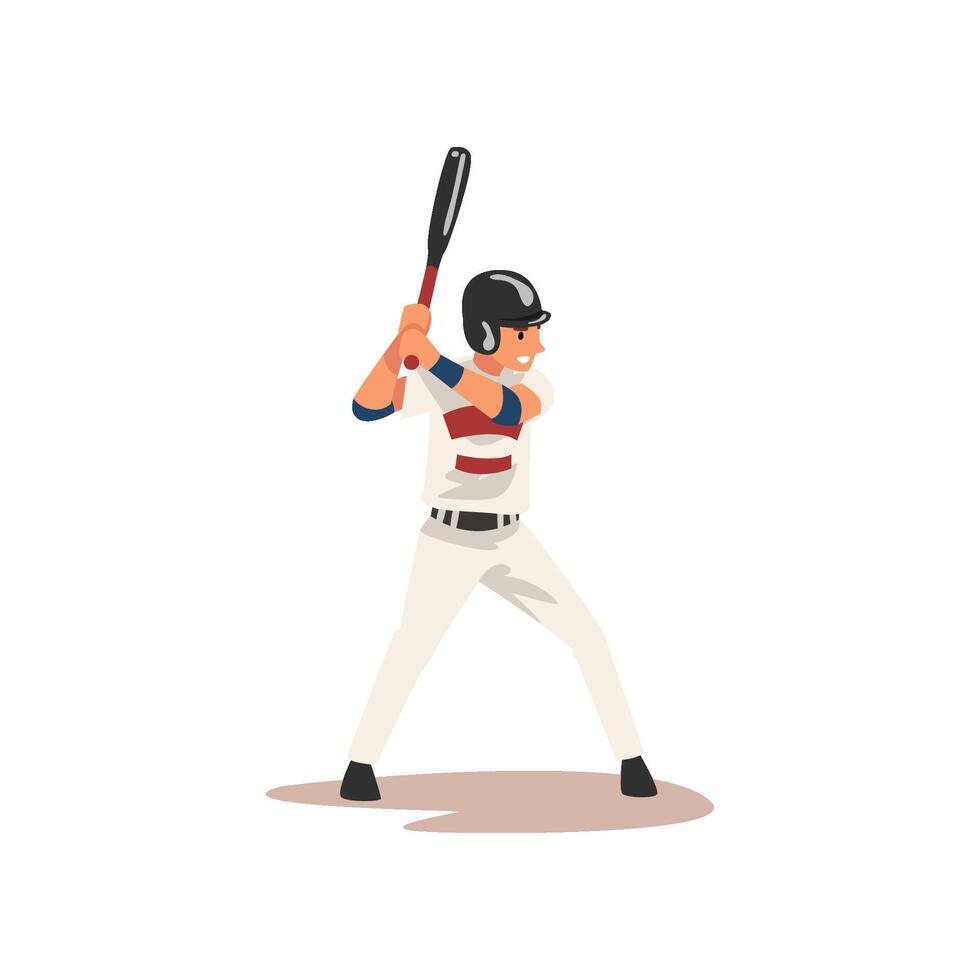 Baseball Player Swinging Bat Hitting Ball, Softball Athlete Character in Uniform Illustration vector