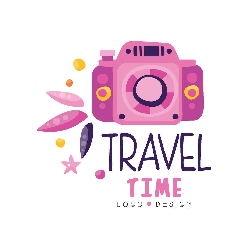 Travel time logo design, summer vacation, weekend tour, tourist agency creative label Illustration vector