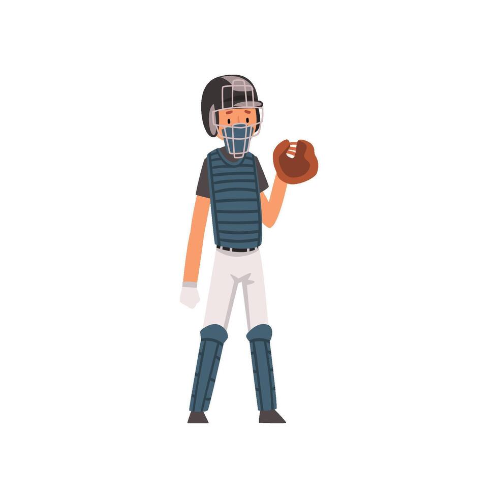 Catcher Baseball Player Character in Uniform and Outfield Glove Illustration vector