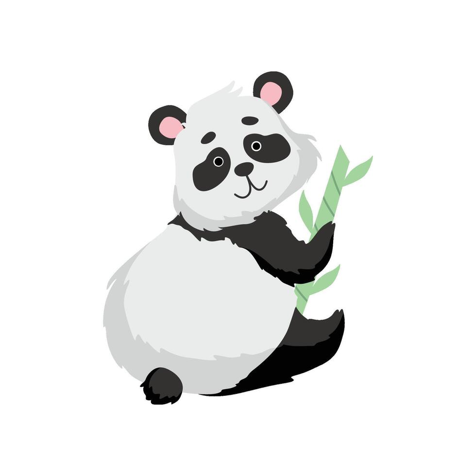 Cute Panda Bear with Bamboo, Happy Lovely Animal Character Illustration vector