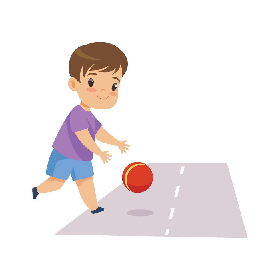 Little Boy Playing Ball on Road, Kid in Dangerous Situation Illustration vector