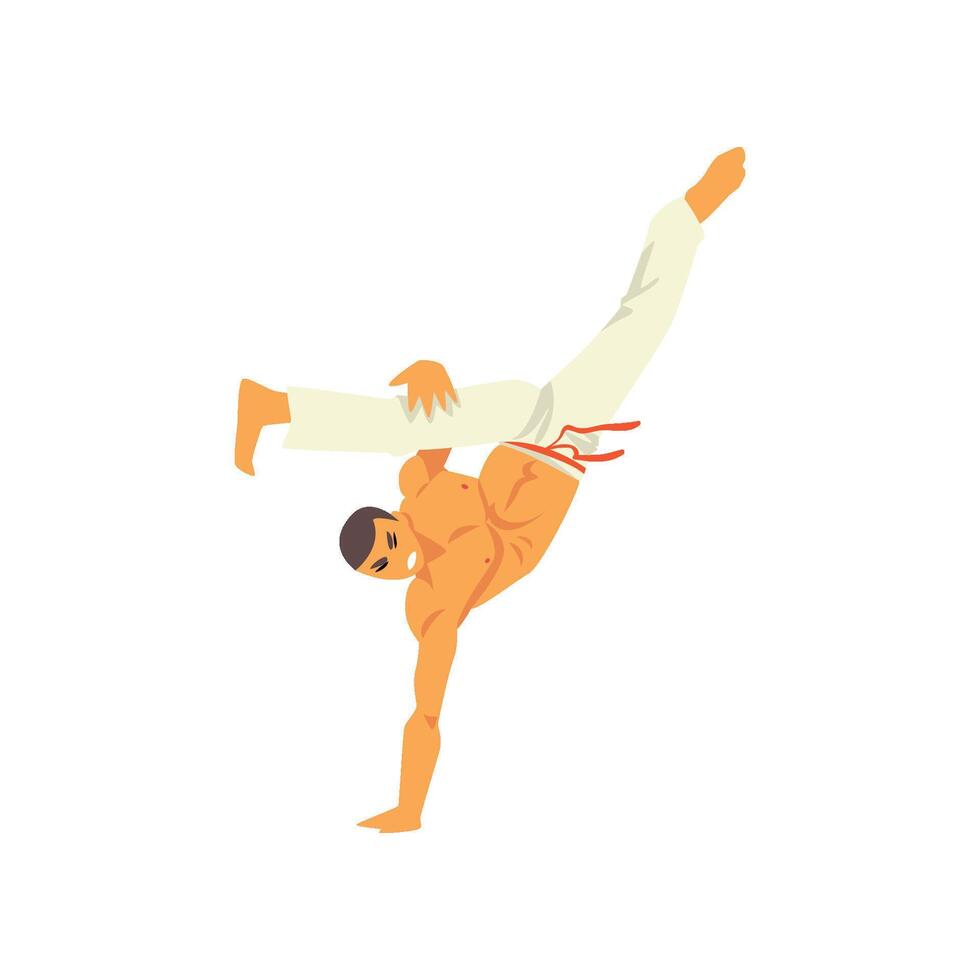 Man Standing on One Hand, Capoeira Dancer Character Practicing Movement, Brazilian National Martial Art Illustration vector