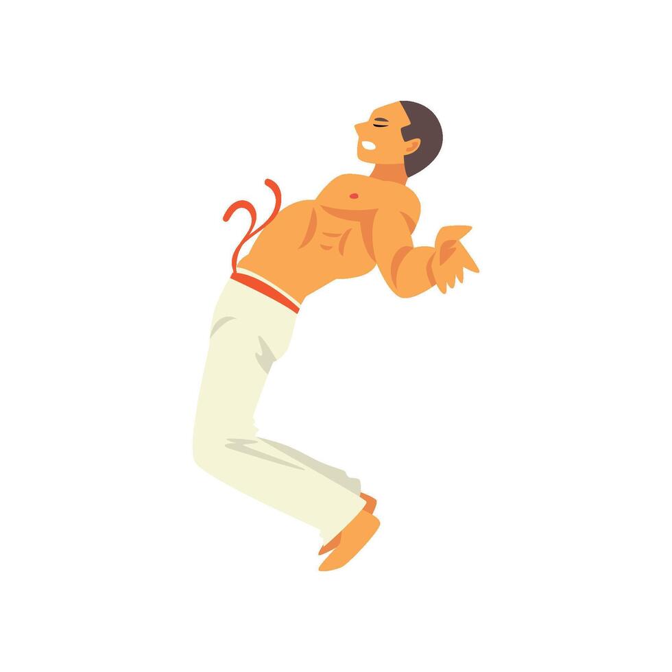 Male Capoeira Dancer Fighter Character Practicing Movement, Man Leaning Back, Brazilian National Struggle Illustration vector