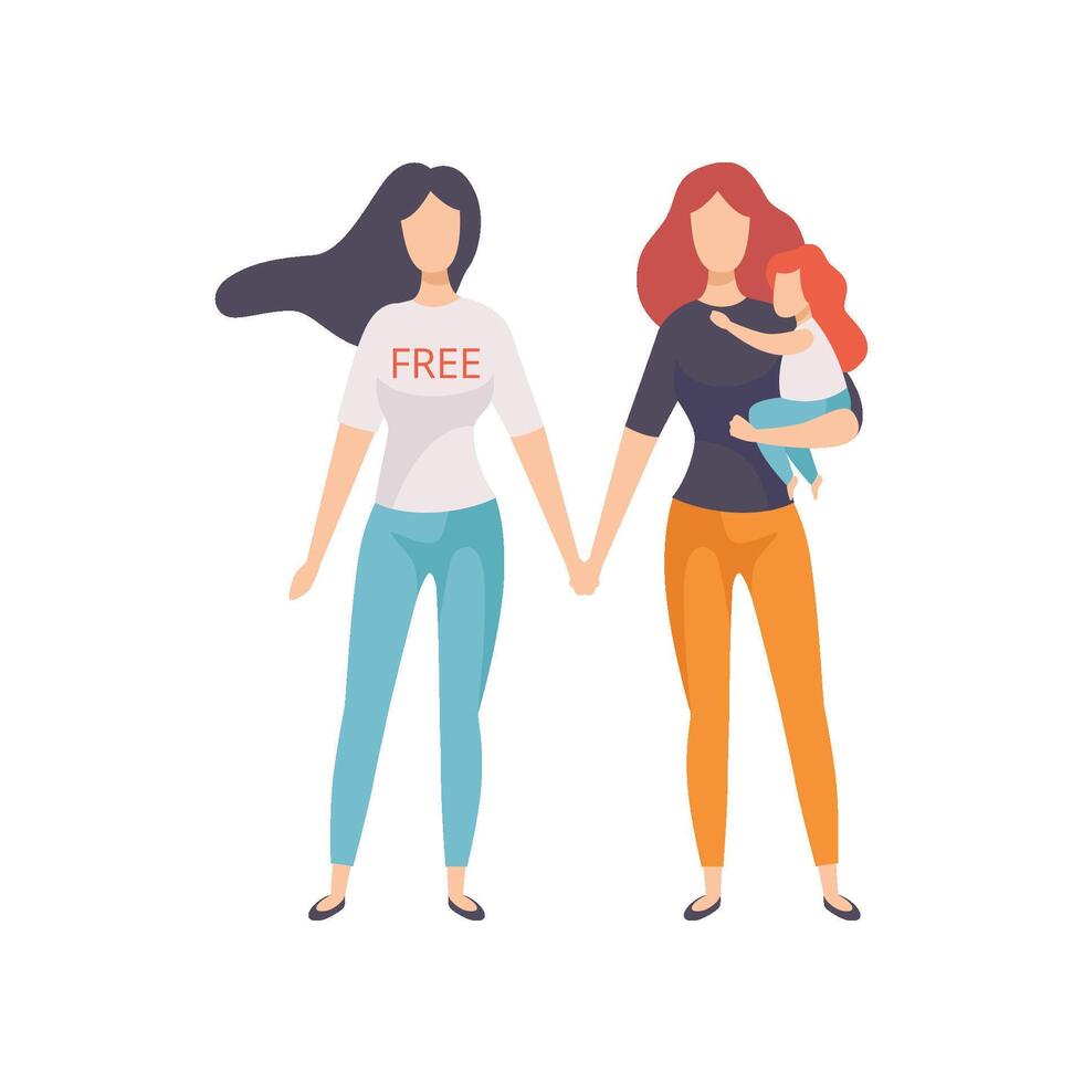 Girls Holding Hands, Young Women Advocating for Gender Equality, Freedom, Civil Rights, Independence Illustration vector