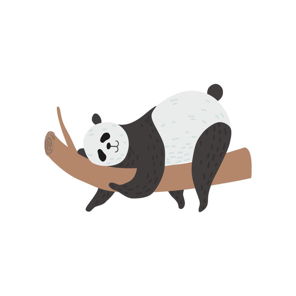 Cute Panda Bear Sleeping on Tree Branch, Happy Lovely Animal Character Illustration vector