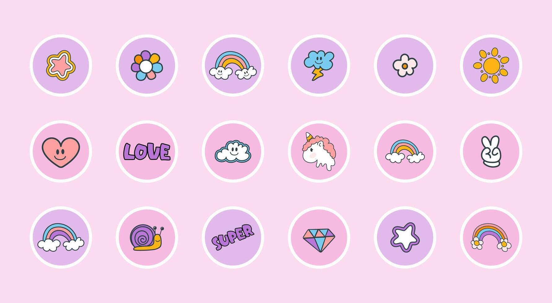 Highlights cover icons collection in y2k style. Set templates emblems for social media. Design stickers, illustration for your business, scrapbooking, bullet journalling, story buttons vector