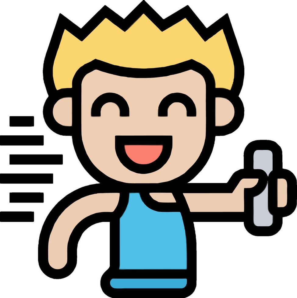 A cartoon man holding a phone in his hand vector