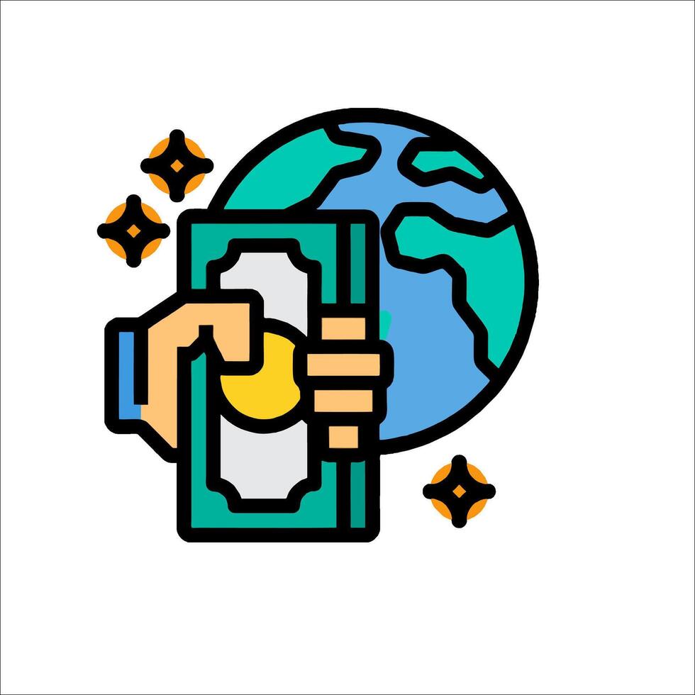 Hand holding money and globe icon vector