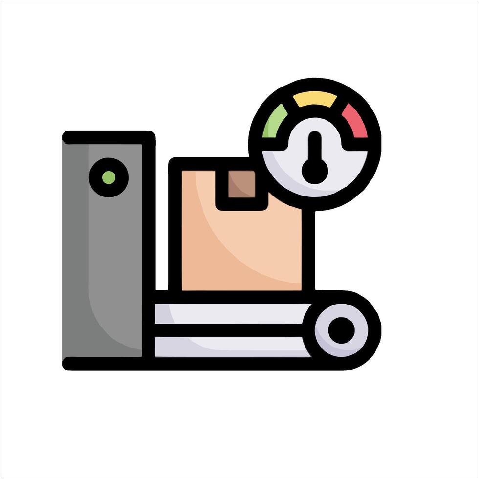 A flat icon of a machine with a box and a clock vector