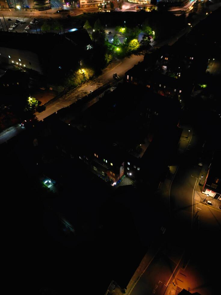 Aerial View of Illuminated Southampton Docks and Port City Centre During Dark Night. England United Kingdom. High Angle Drone's Camera Footage Captured from High Altitude on May 16th, 2024 photo