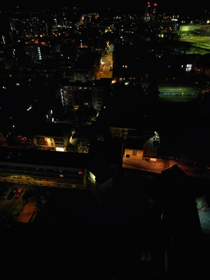 Aerial View of Illuminated Southampton Docks and Port City Centre During Dark Night. England United Kingdom. High Angle Drone's Camera Footage Captured from High Altitude on May 16th, 2024 photo