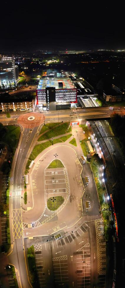 Aerial View of Illuminated Historical Central Coventry City Centre Downtown of England United Kingdom. Night view Captured on After Midnight with Drone's Camera on October 23rd, 2024 photo