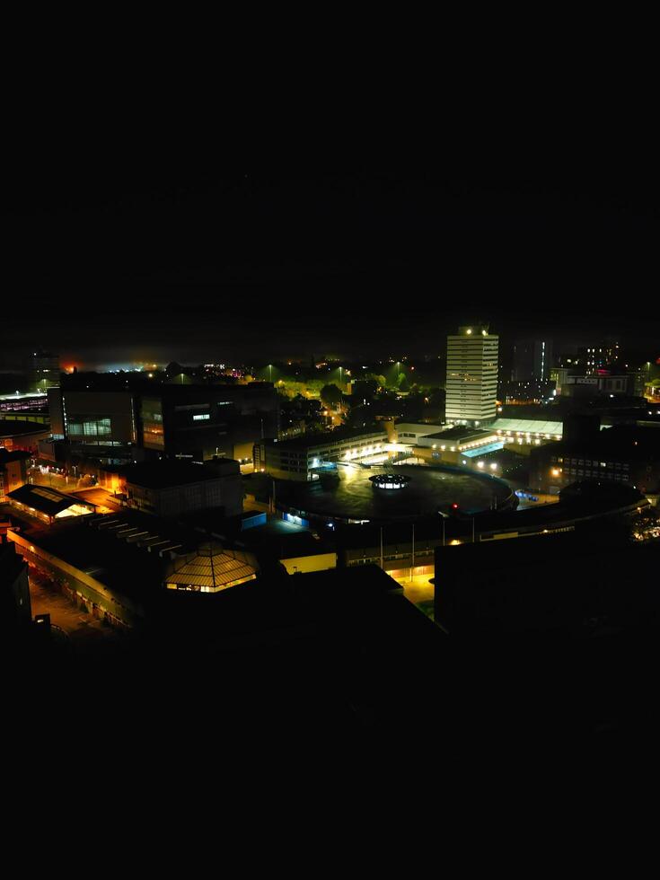Aerial View of Illuminated Historical Central Coventry City Centre Downtown of England United Kingdom. Night view Captured on After Midnight with Drone's Camera on October 23rd, 2024 photo