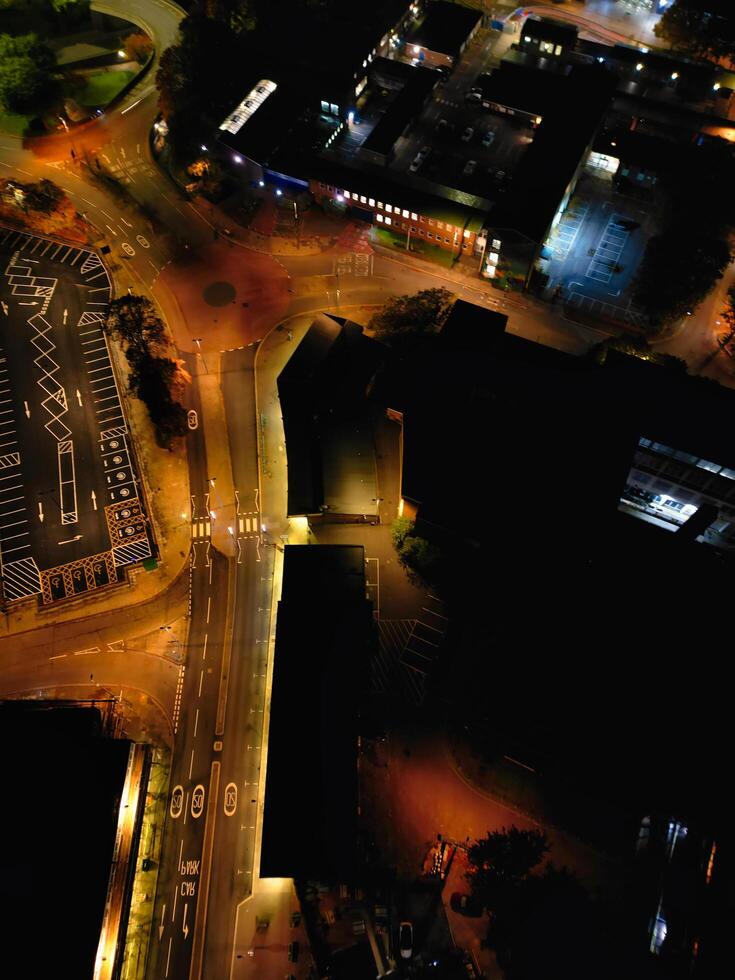 Aerial View of Illuminated Historical Central Coventry City Centre Downtown of England United Kingdom. Night view Captured on After Midnight with Drone's Camera on October 23rd, 2024 photo