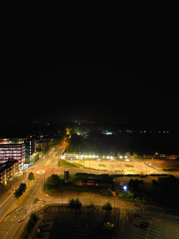 High Angle View of Illuminated Historical Central Coventry City Centre Downtown of England United Kingdom. Aerial footage Was Captured on After Midnight with Drone's Camera on October 23rd, 2024 photo