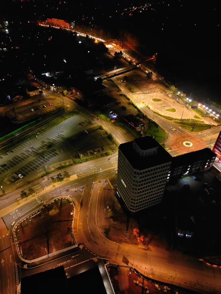 Aerial View of Illuminated Historical Central Coventry City Centre Downtown of England United Kingdom. Night view Captured on After Midnight with Drone's Camera on October 23rd, 2024 photo