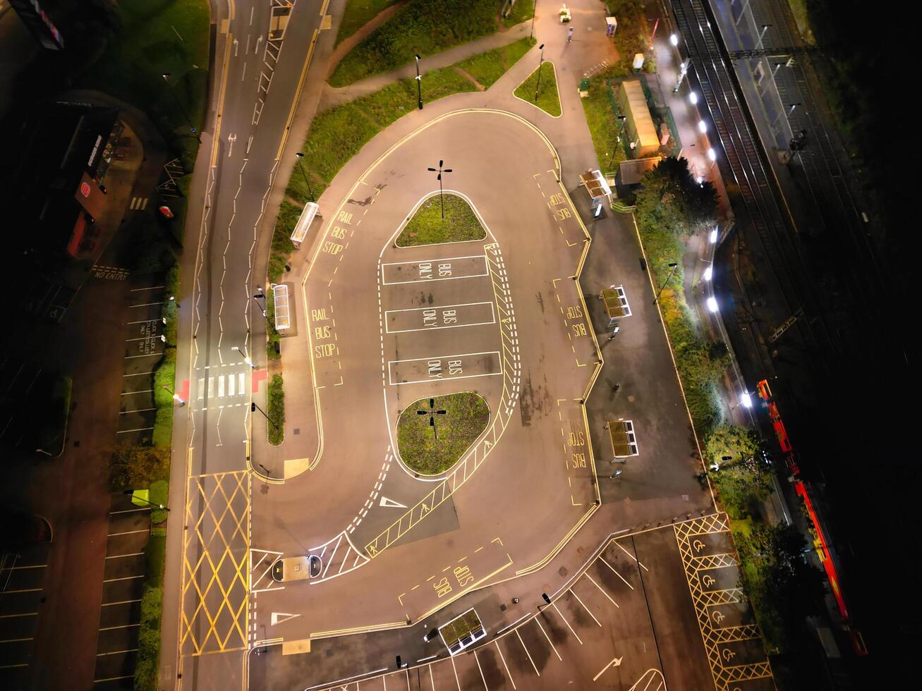 High Angle View of Illuminated Historical Central Coventry City Centre Downtown of England United Kingdom. Aerial footage Was Captured on After Midnight with Drone's Camera on October 23rd, 2024 photo