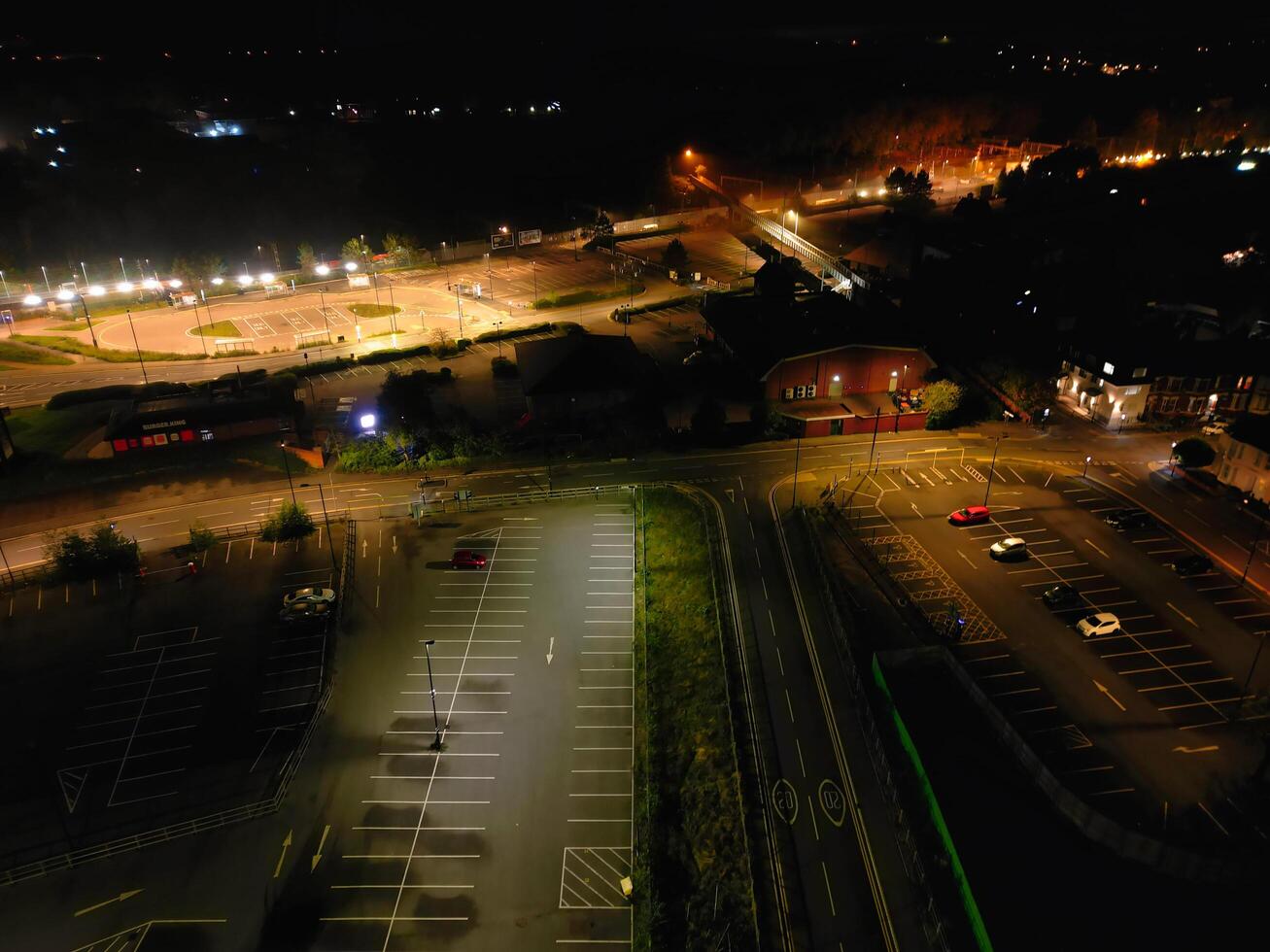 High Angle View of Illuminated Historical Central Coventry City Centre Downtown of England United Kingdom. Aerial footage Was Captured on After Midnight with Drone's Camera on October 23rd, 2024 photo