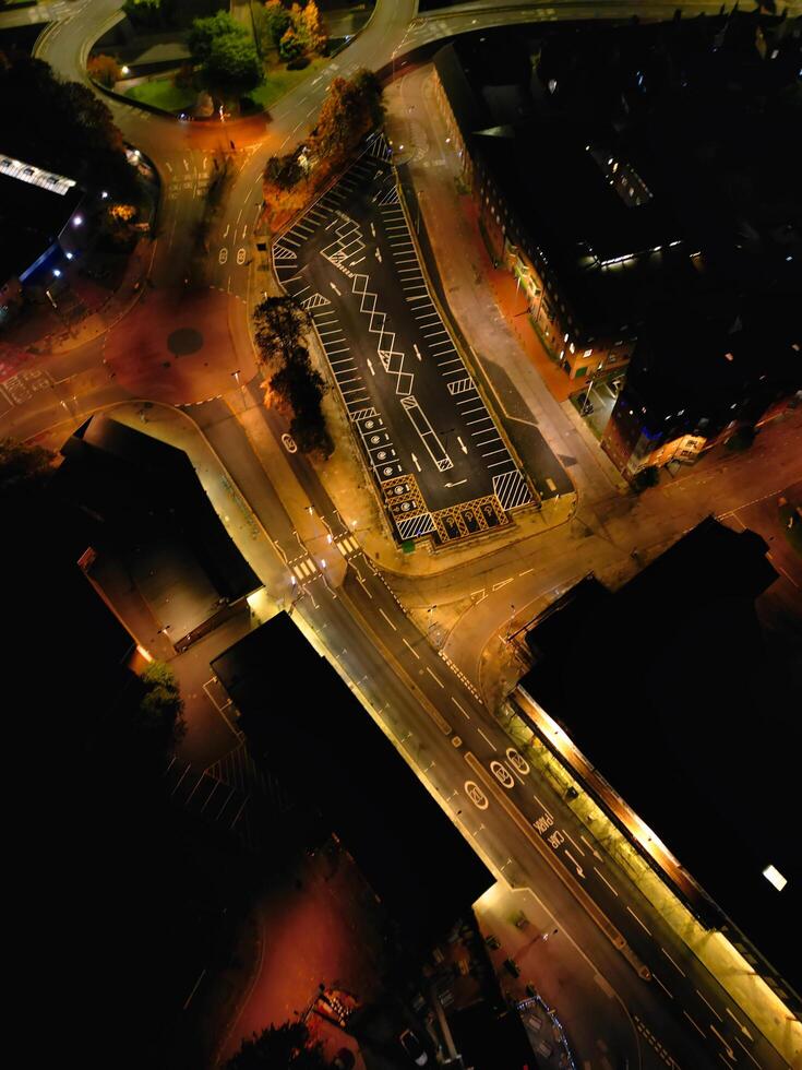 High Angle View of Illuminated Historical Central Coventry City Centre Downtown of England United Kingdom. Aerial footage Was Captured on After Midnight with Drone's Camera on October 23rd, 2024 photo