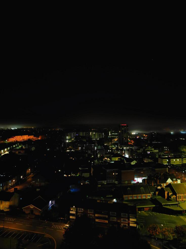 High Angle View of Illuminated Historical Central Coventry City Centre Downtown of England United Kingdom. Aerial footage Was Captured on After Midnight with Drone's Camera on October 23rd, 2024 photo