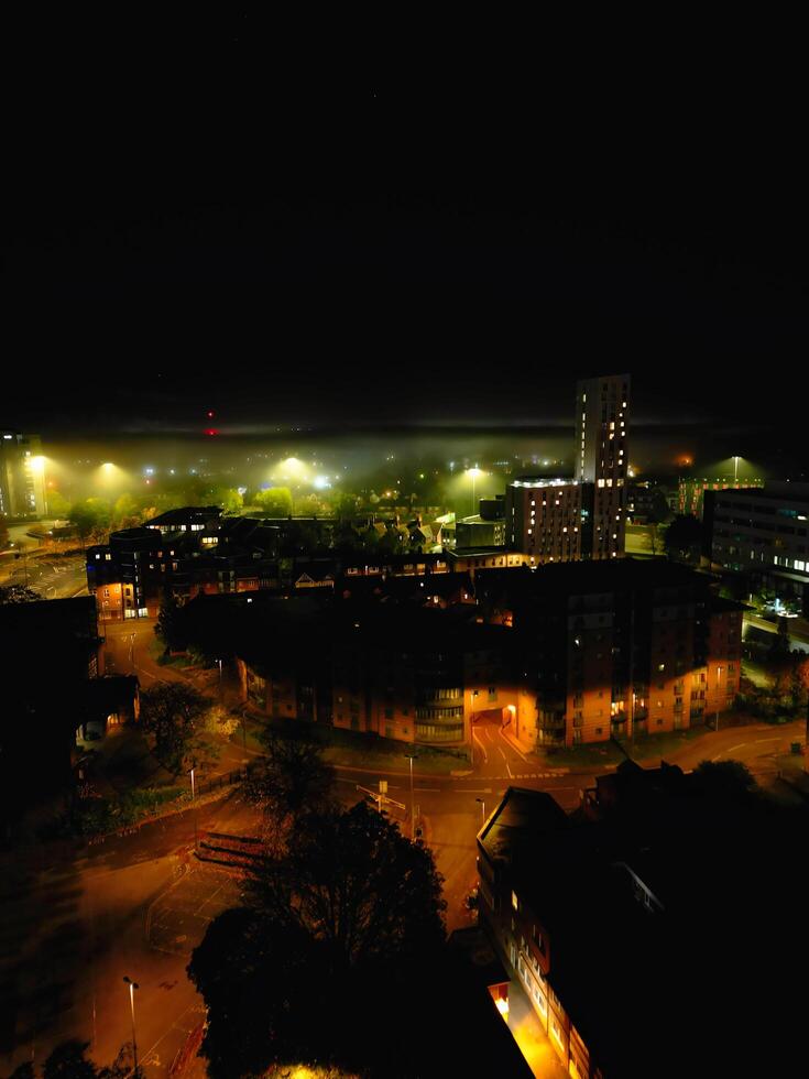 High Angle View of Illuminated Historical Central Coventry City Centre Downtown of England United Kingdom. Aerial footage Was Captured on After Midnight with Drone's Camera on October 23rd, 2024 photo