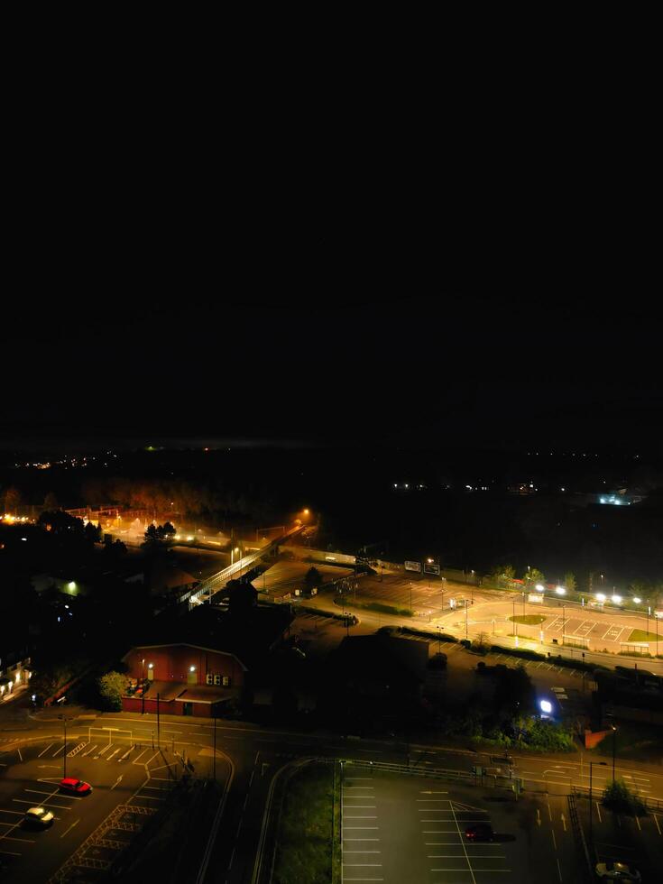 High Angle View of Illuminated Historical Central Coventry City Centre Downtown of England United Kingdom. Aerial footage Was Captured on After Midnight with Drone's Camera on October 23rd, 2024 photo