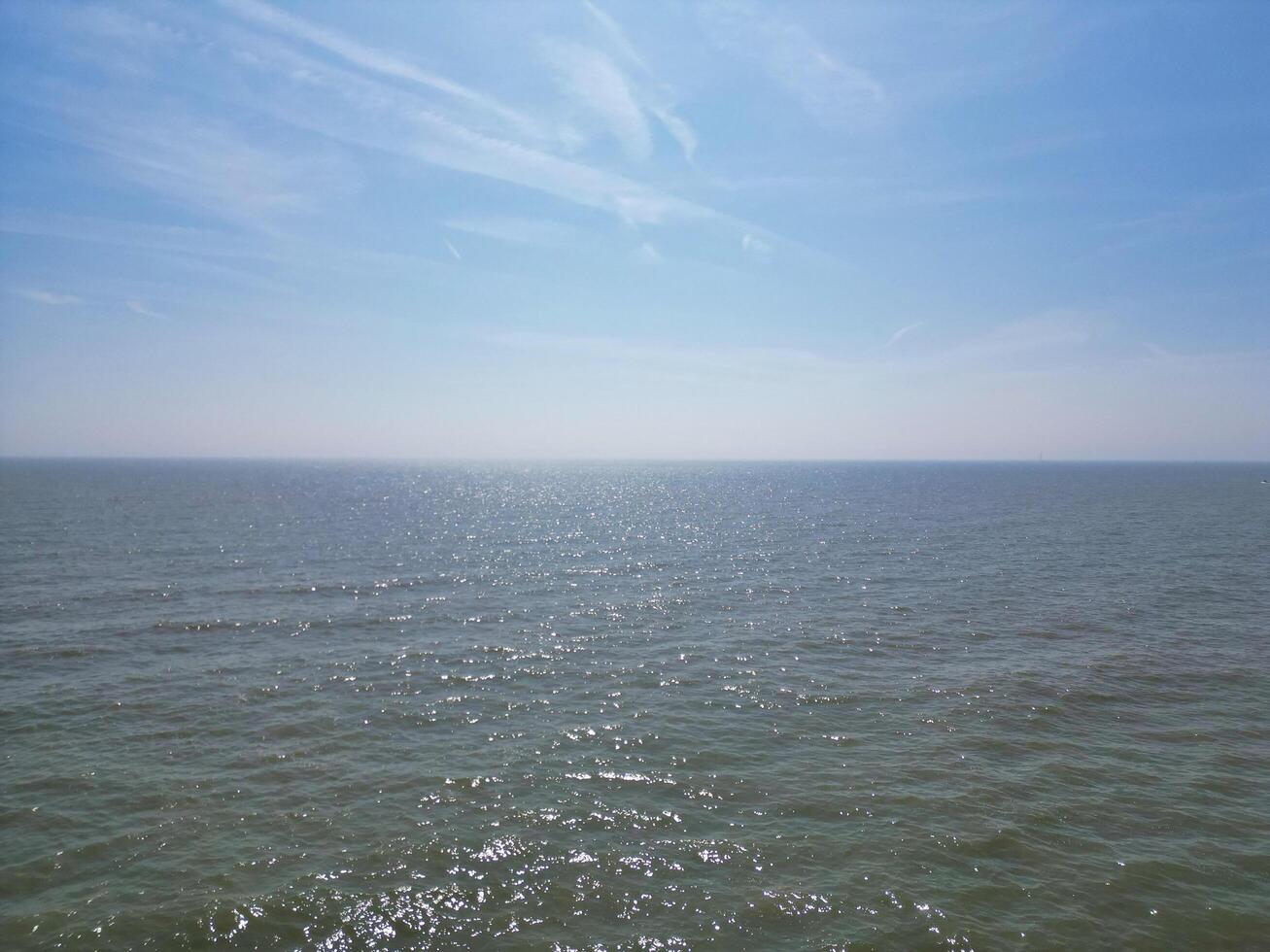 High Angle View of Most Beautiful British Tourist Attraction Sea Front and Ocean of Eastbourne Ocean City of England UK. Aerial Footage Was Captured with Drone's Camera on May 11th, 2024 photo