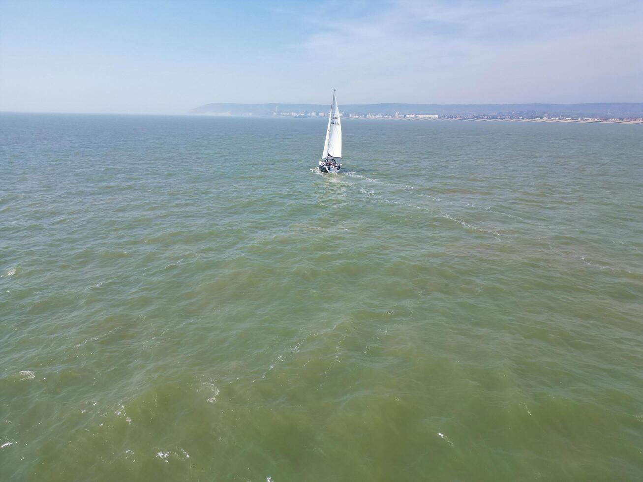 High Angle View of Most Beautiful British Tourist Attraction Sea Front and Ocean of Eastbourne Ocean City of England UK. Aerial Footage Was Captured with Drone's Camera on May 11th, 2024 photo