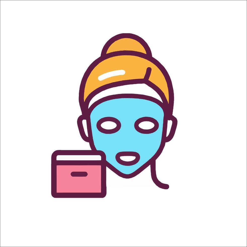 A woman with a mask on her face and a box of skin care products vector