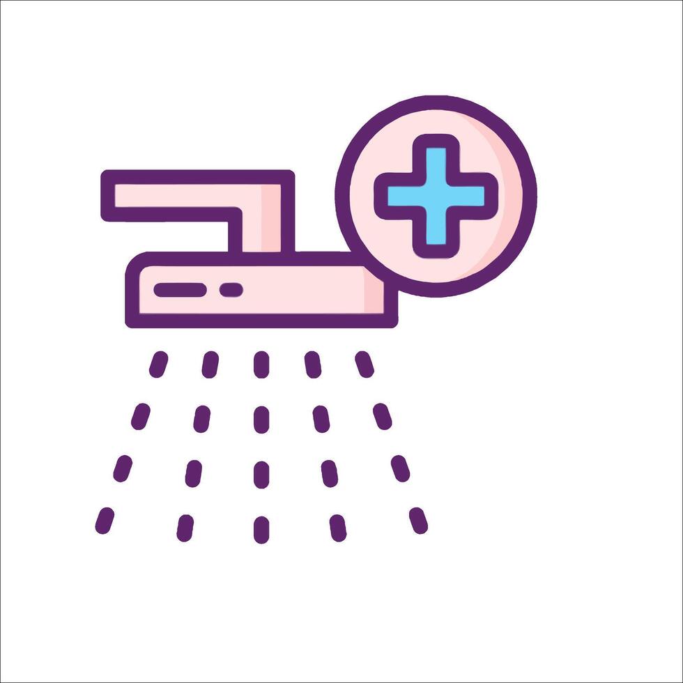 A shower head with a plus sign and water droplets vector
