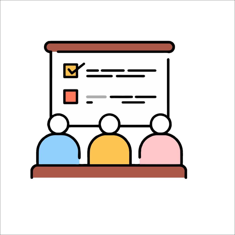 A meeting room with people sitting at a table vector