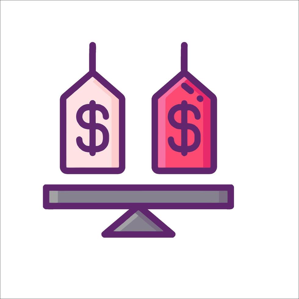 Two price tags on a scale with a dollar sign vector