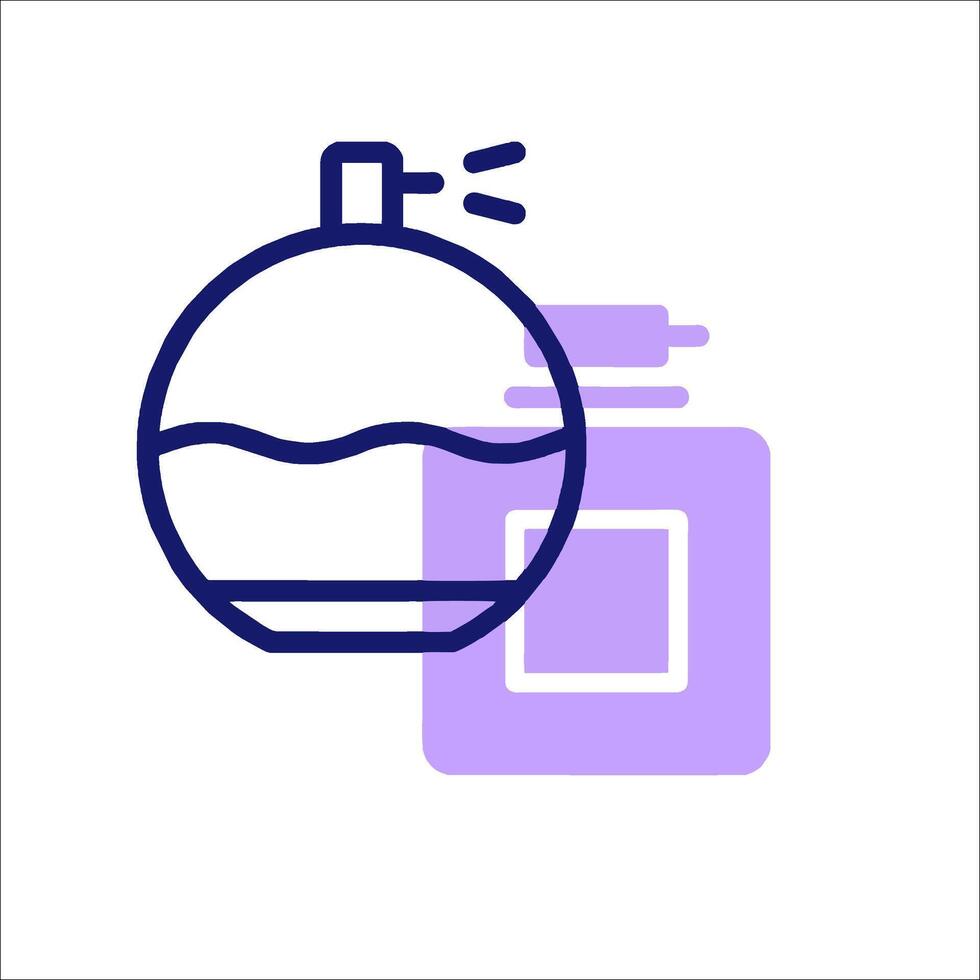 A purple and white icon of a perfume bottle vector
