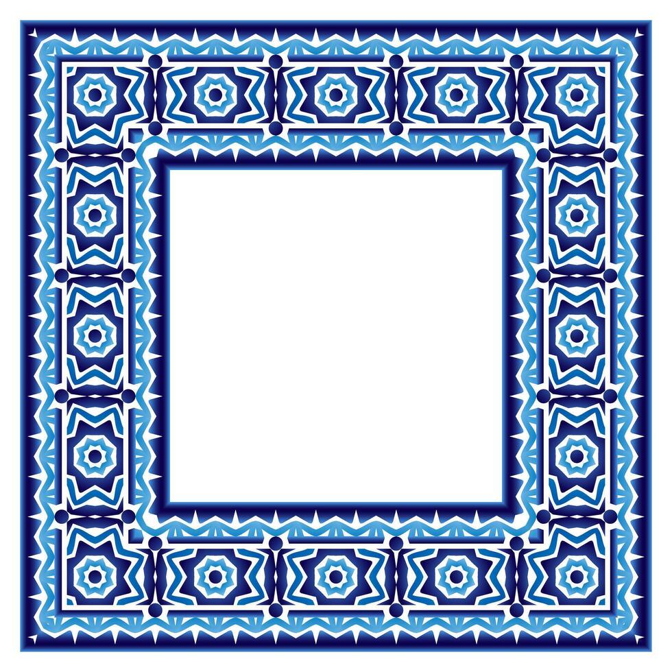 Ceramic tile border pattern. Islamic, indian, arabic motifs. Damask border seamless pattern. Porcelain ethnic bohemian background. vector